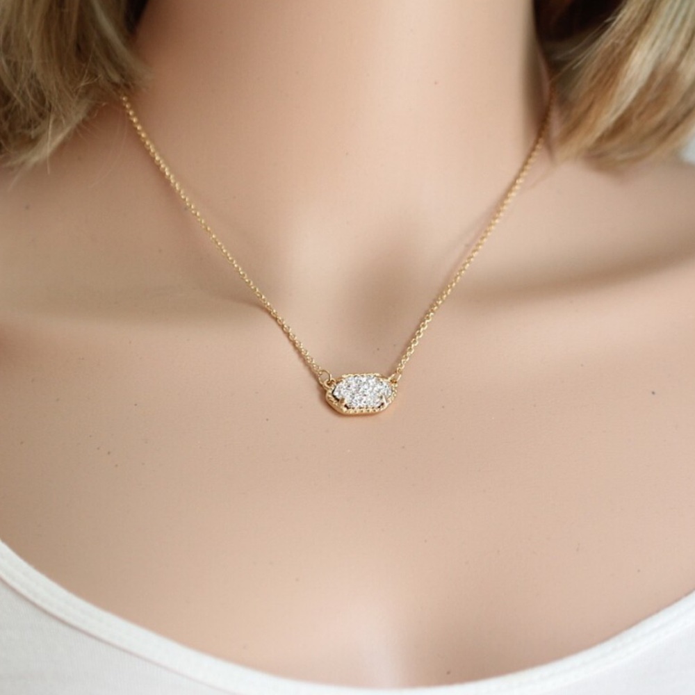 Last ONE!!! Silver Gold Oval Pendant Choker Necklace